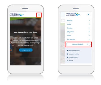 login in to online banking on a mobile phone or tablet