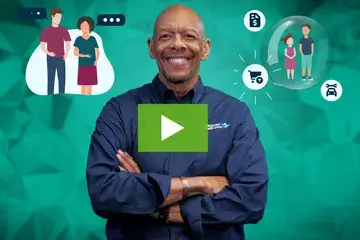 Graphic green background with visual graphics with financial educator Chris Woodbury in the foregorund