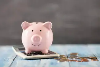 Piggy bank with calculator 
