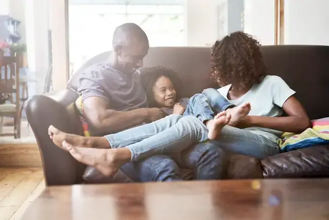 Happy family on couch