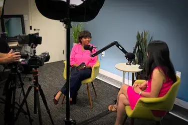 Cherry Dale and Sabrina Guerin on the set of VACU's personal finance 'Pay That Bill' podcast
