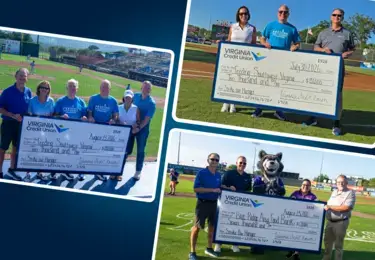 VACU presenting donation at the Salem, Lynchburg, and Pulaski games in support of Feeding Southwest Virginia and the Blue Ridge Area Food Bank